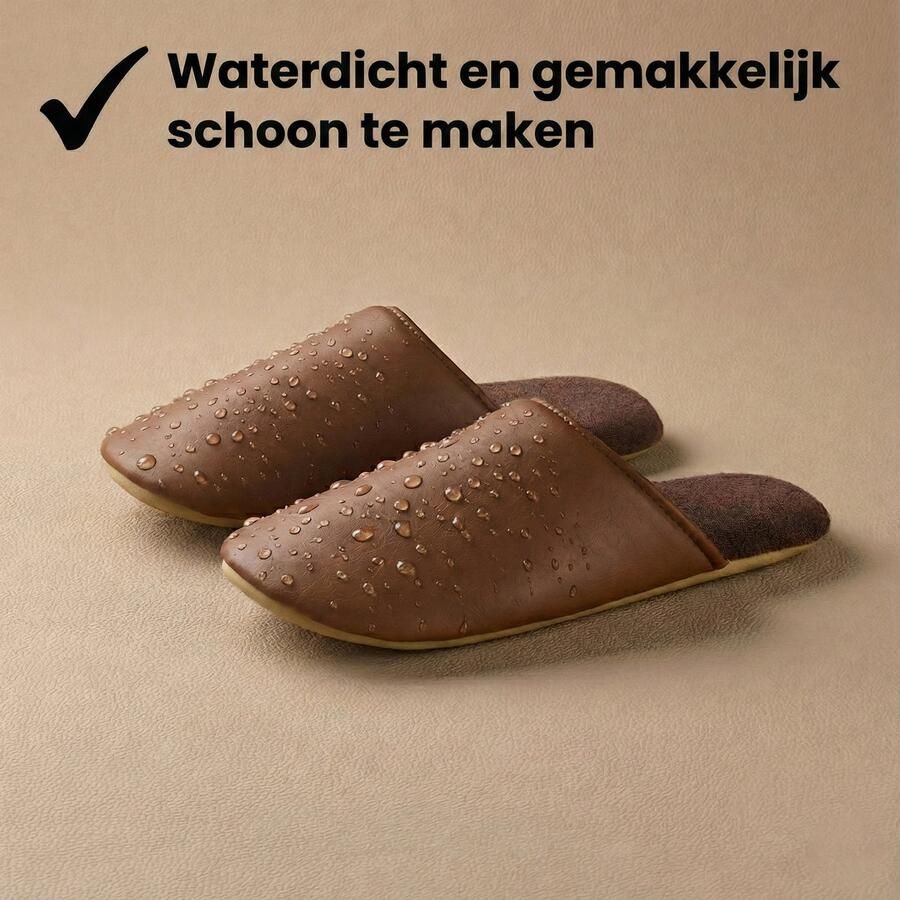 Arvida Pantoffels s-Luxe Lederlook Pantoffels Waterafstotend & Antislip Warme Winter Sloffen slippers heren&slippers Bruin - Foto 2