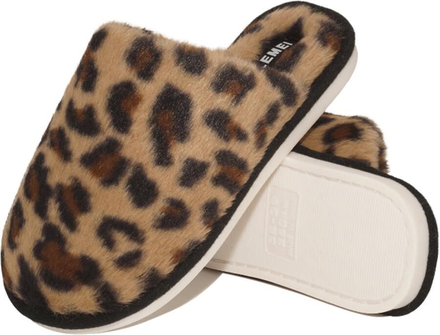 Arvida Pantoffels-Luipaardprint-Winterpantoffels- spantoffels-Pantoffels met luipaardprint-Antislip pantoffels voor thuis
