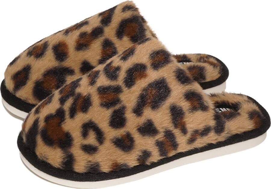 Arvida Pantoffels-Luipaardprint-Winterpantoffels- spantoffels-Pantoffels met luipaardprint-Antislip pantoffels voor thuis