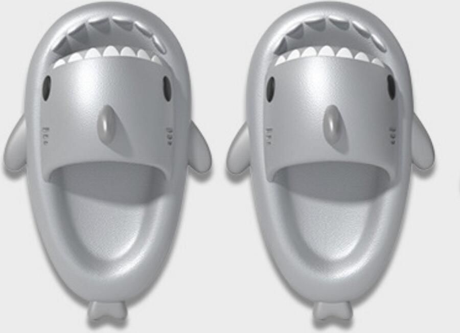 Arvida Silver Shark Slides Haaien Slippers Badslippers Unisex Metallic Zilver Trend