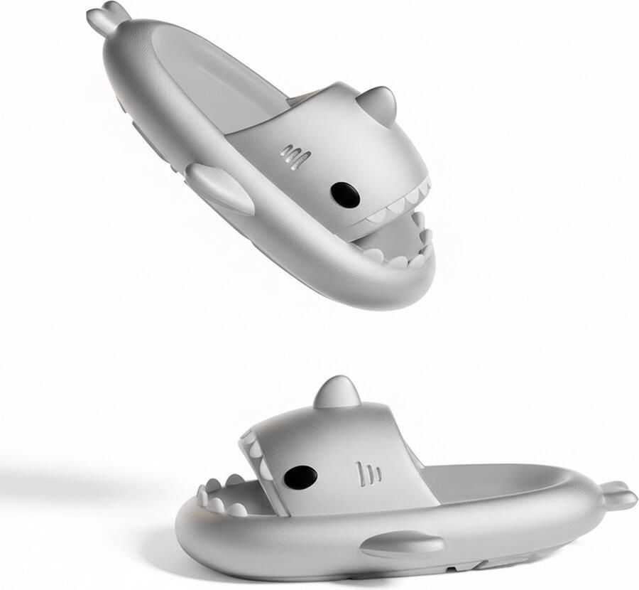 Arvida Silver Shark Slides Haaien Slippers Badslippers Unisex Metallic Zilver Trend