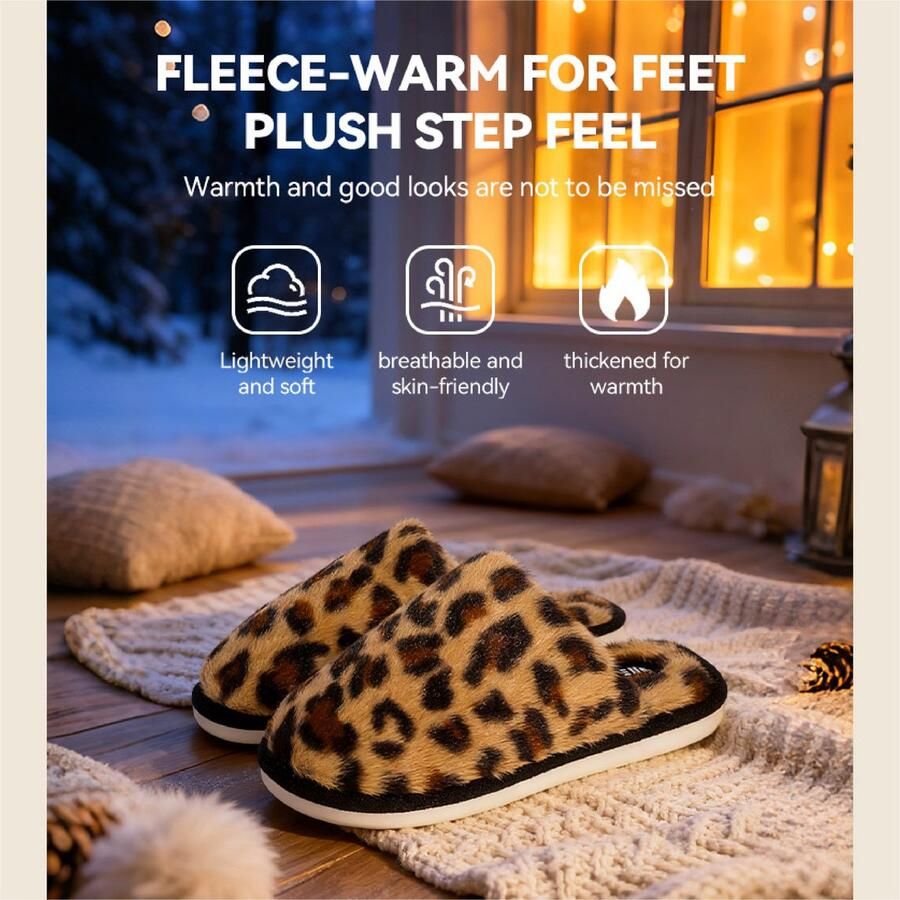 Arvida Pantoffels-Luipaardprint-Winterpantoffels- spantoffels-Pantoffels met luipaardprint-Antislip pantoffels voor thuis - Foto 2
