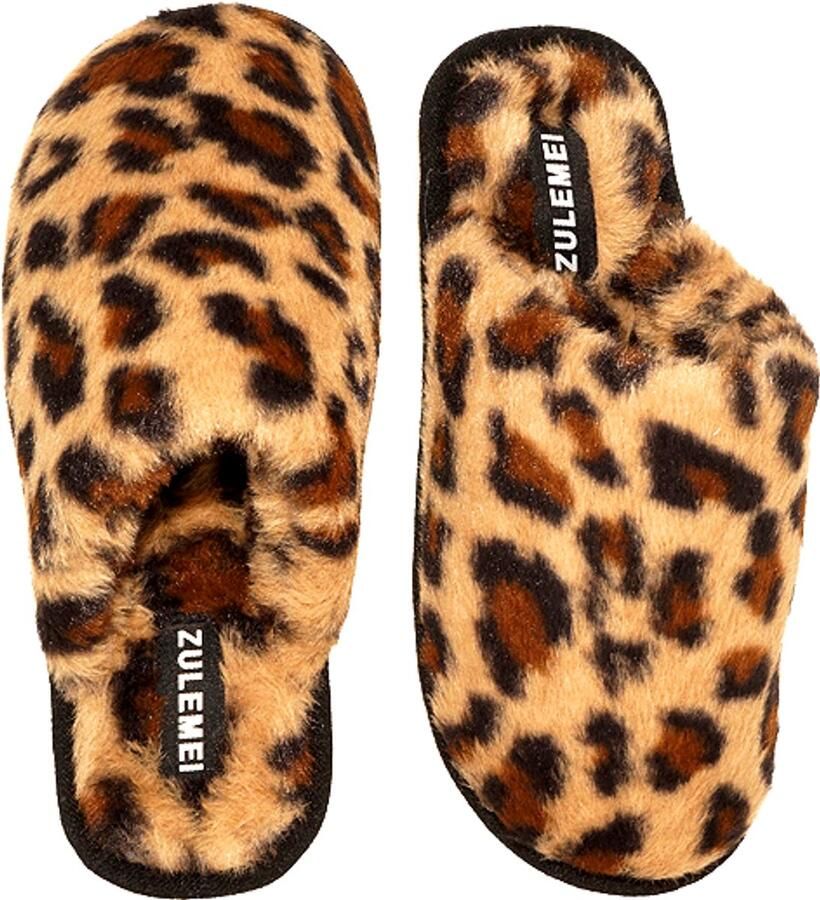 Arvida Pantoffels-Luipaardprint-Winterpantoffels- spantoffels-Pantoffels met luipaardprint-Antislip pantoffels voor thuis