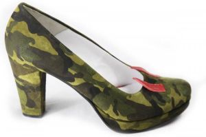 Atelier Maité Pumps Retro Suède Blokhak Groen Kaki Camouflage Belgisch