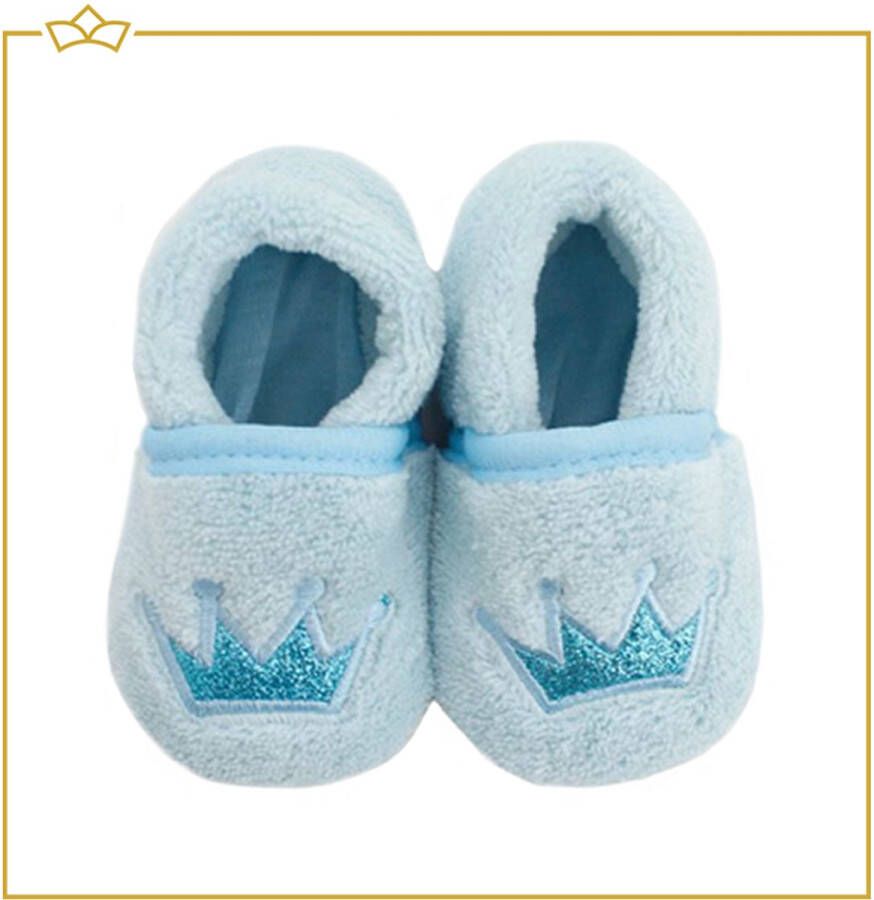 Attrezzo Baby Slofjes Kroon Lichtblauw Babyslofjes Zacht Antislip