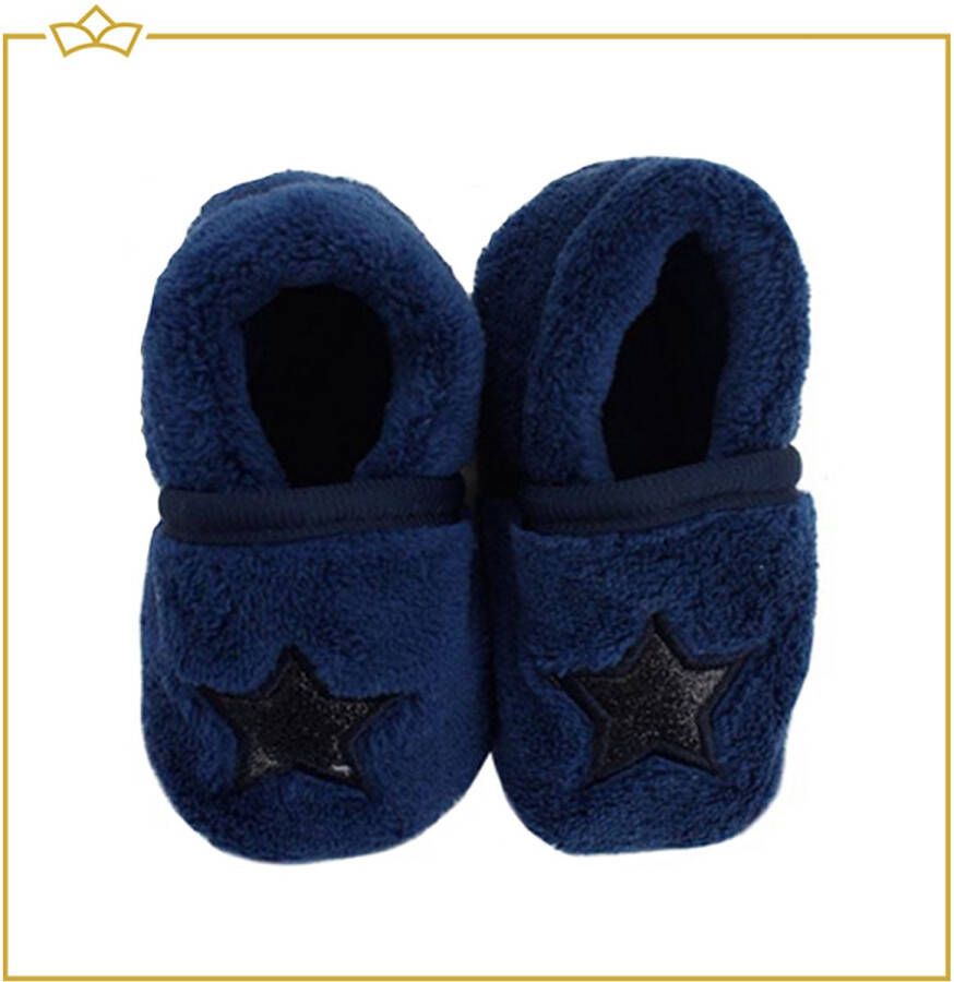 Attrezzo Baby Slofjes Ster Donkerblauw Babyslofjes Zacht Antislip