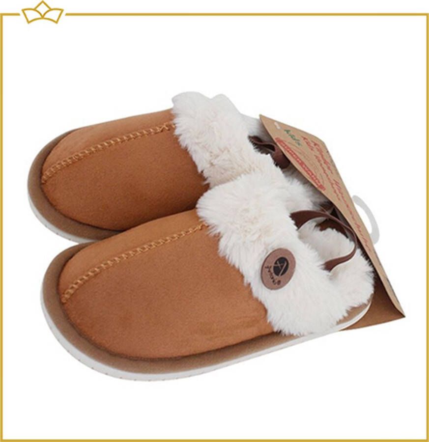 Attrezzo Pantoffels Kinderen Met Elastiek Cognac Heerlijk warm!