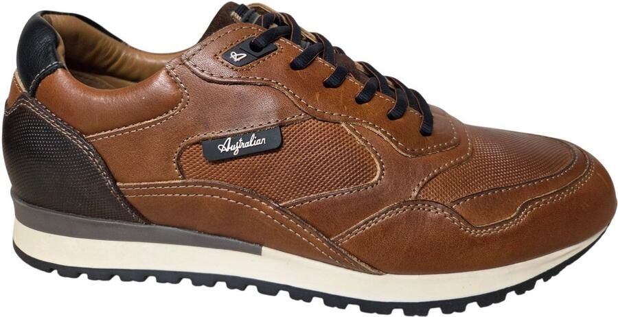 Australian Fabian DM2 Cognac Brown Black Sneakers Cognac Leer Heren Bruin