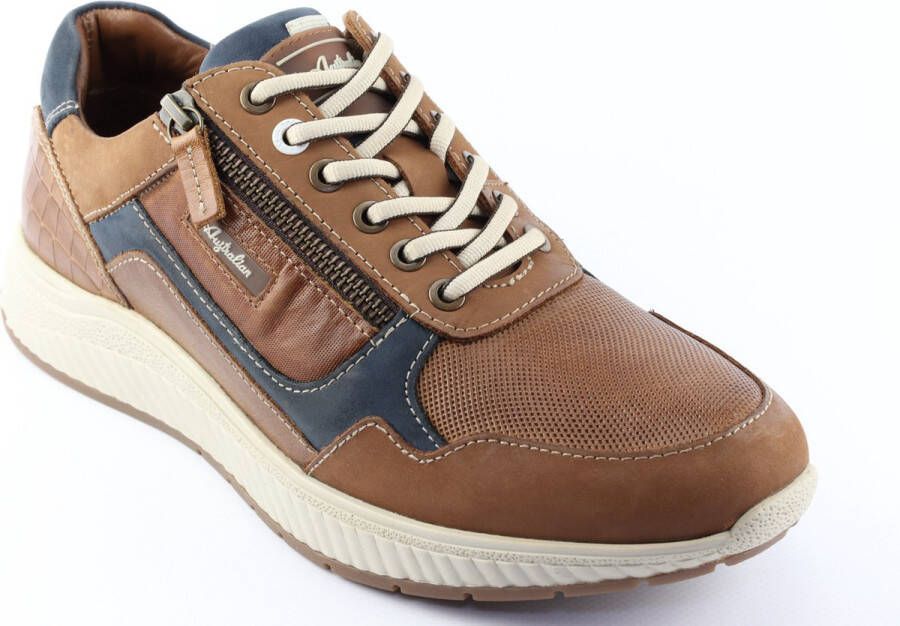 Australian Stijlvolle leren sneakers met rits en veters Brown Heren