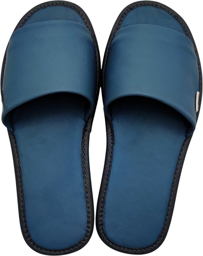 Baba Dames Leren Pantoffels Premium Blauw Denim