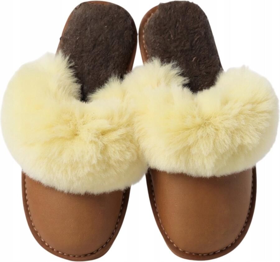 Baba Dames Leren Pantoffels Warme Winter Slipper 100% Wol