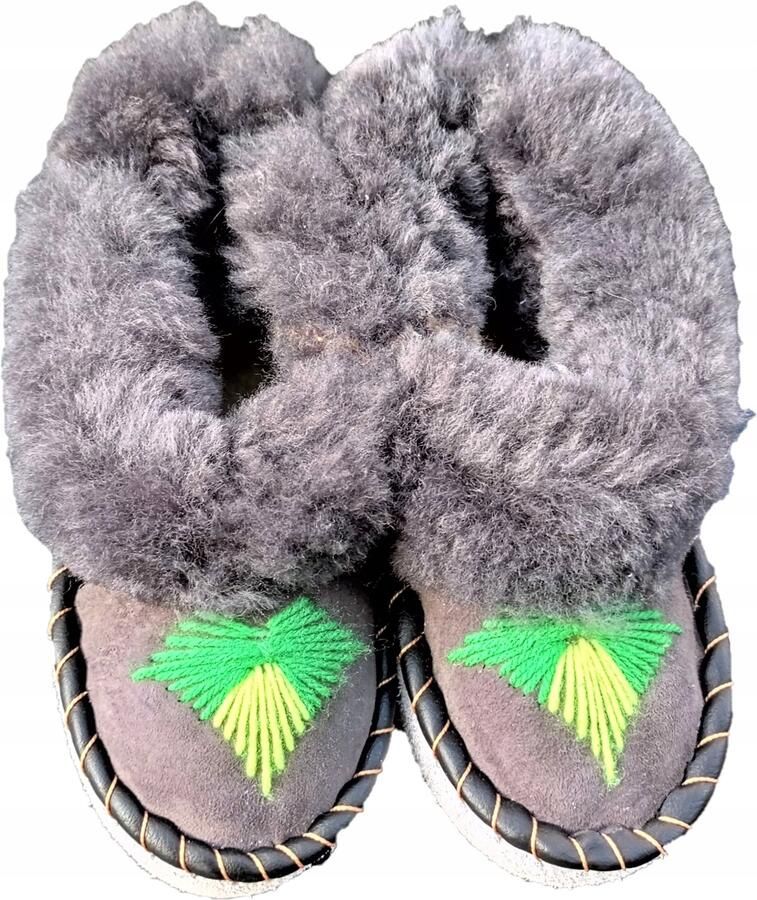 Baba Dames Pantoffels GRASS Wol & Leer Handgemaakt Warm & Comfortabel