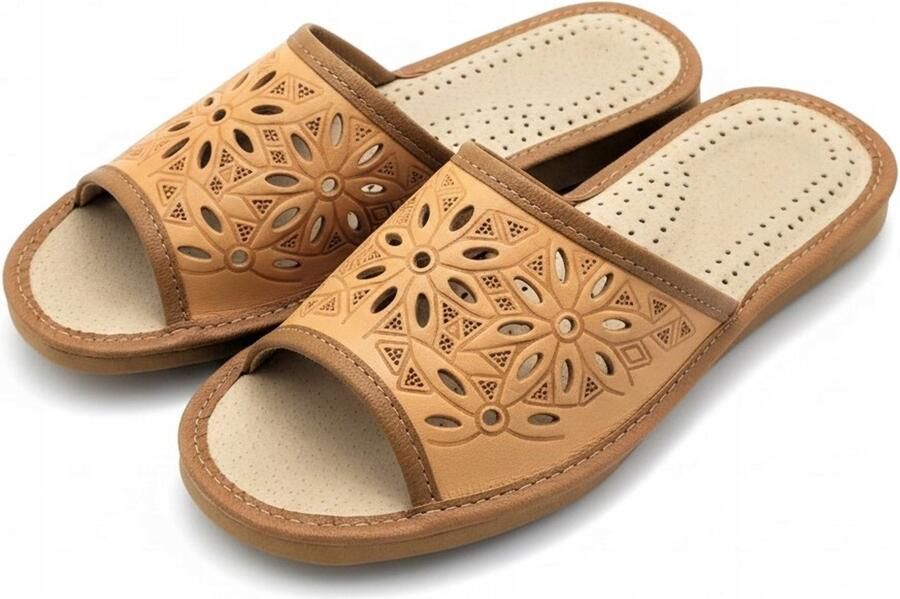 Baba Dames Pantoffels Leer Comfortabele Leren Pantoffels met Antislipzool