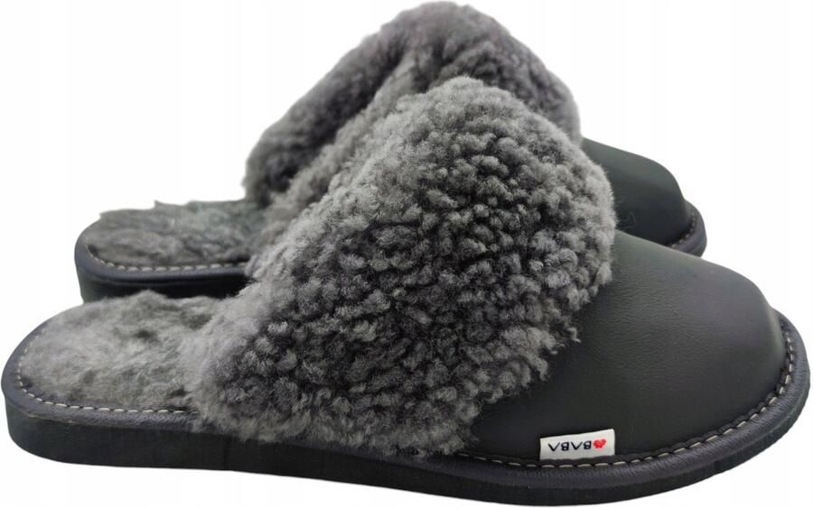 Baba Dames Pantoffels Leer Wol Grey Warme Winter Slipper