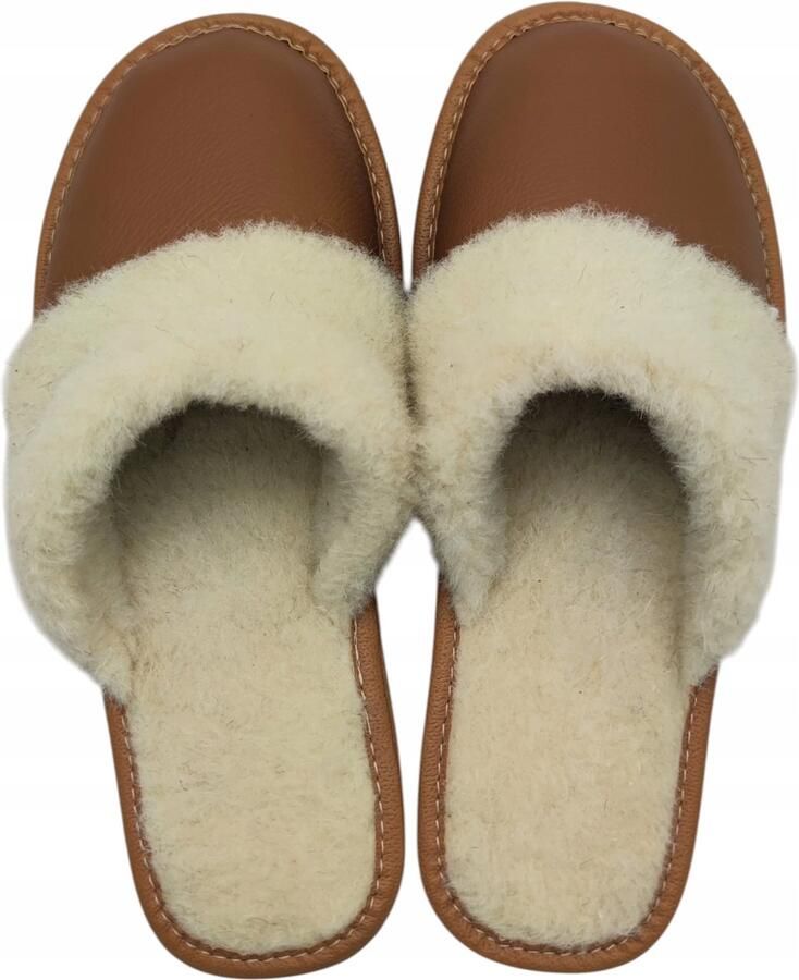 Baba Dames Pantoffels Leer Wol Camel