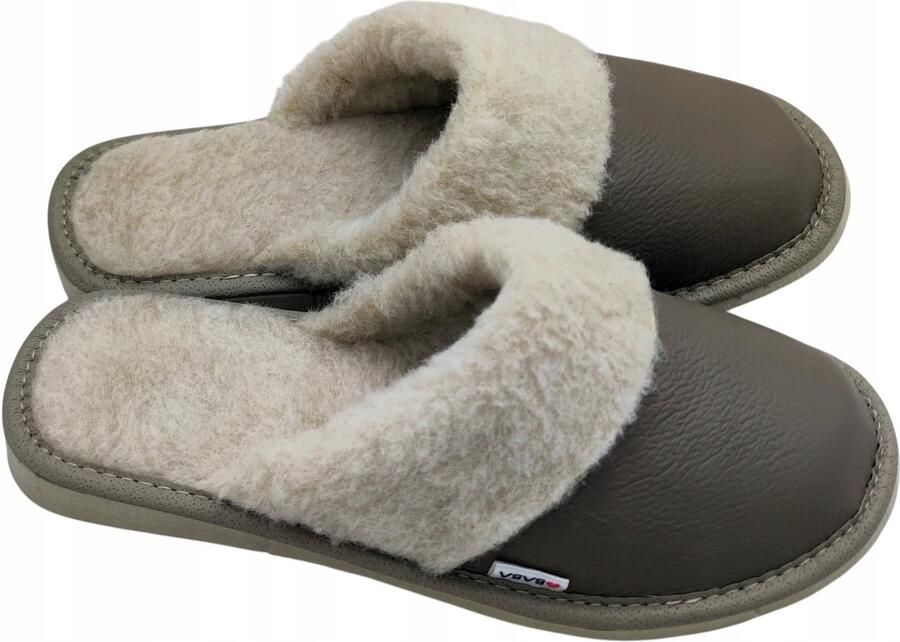 Baba Dames Pantoffels Leer Wol Gevoerd Antraciet