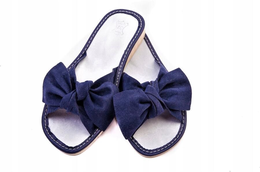 Baba Dames pantoffels navy blauw leer met strik