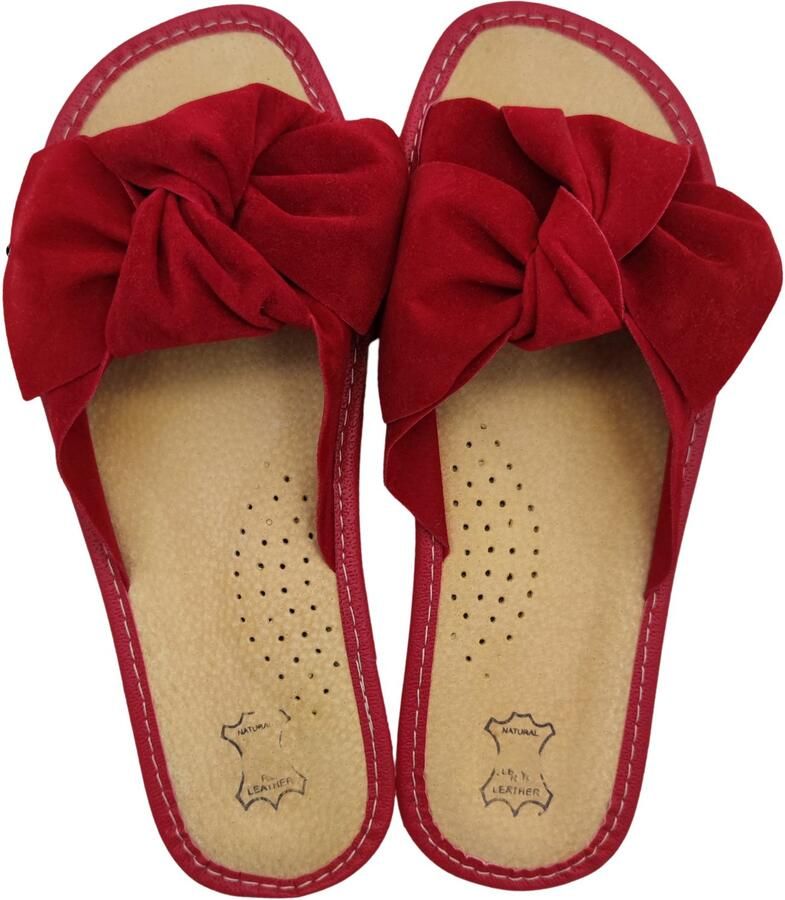 Baba Dames pantoffels van leer suède met strik rood