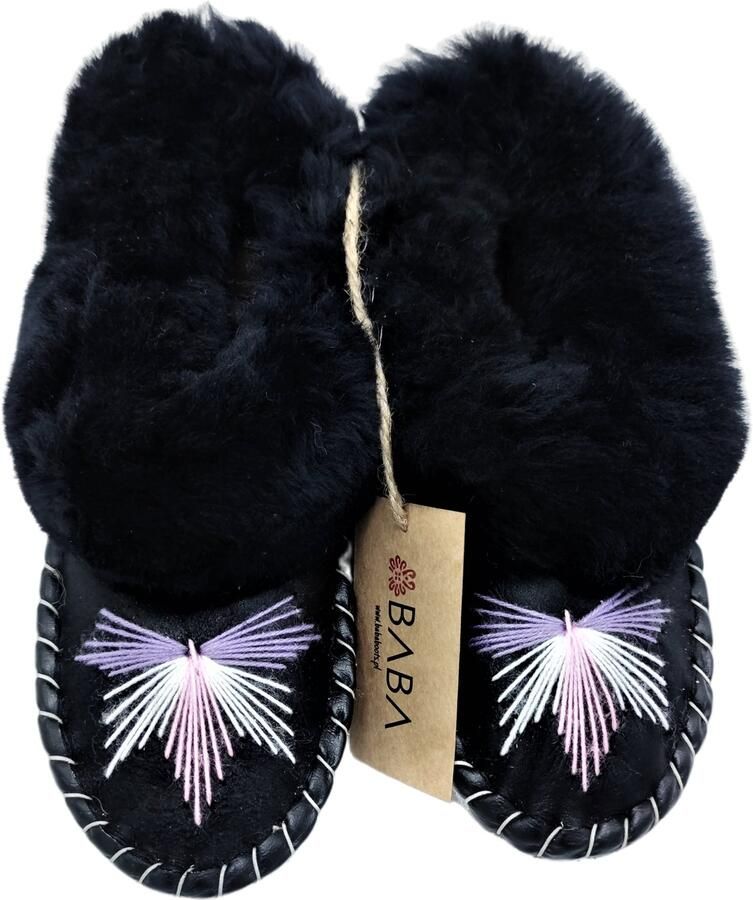 Baba Dames Pantoffels van Wol en Leer Warme en Antislip Schoenen