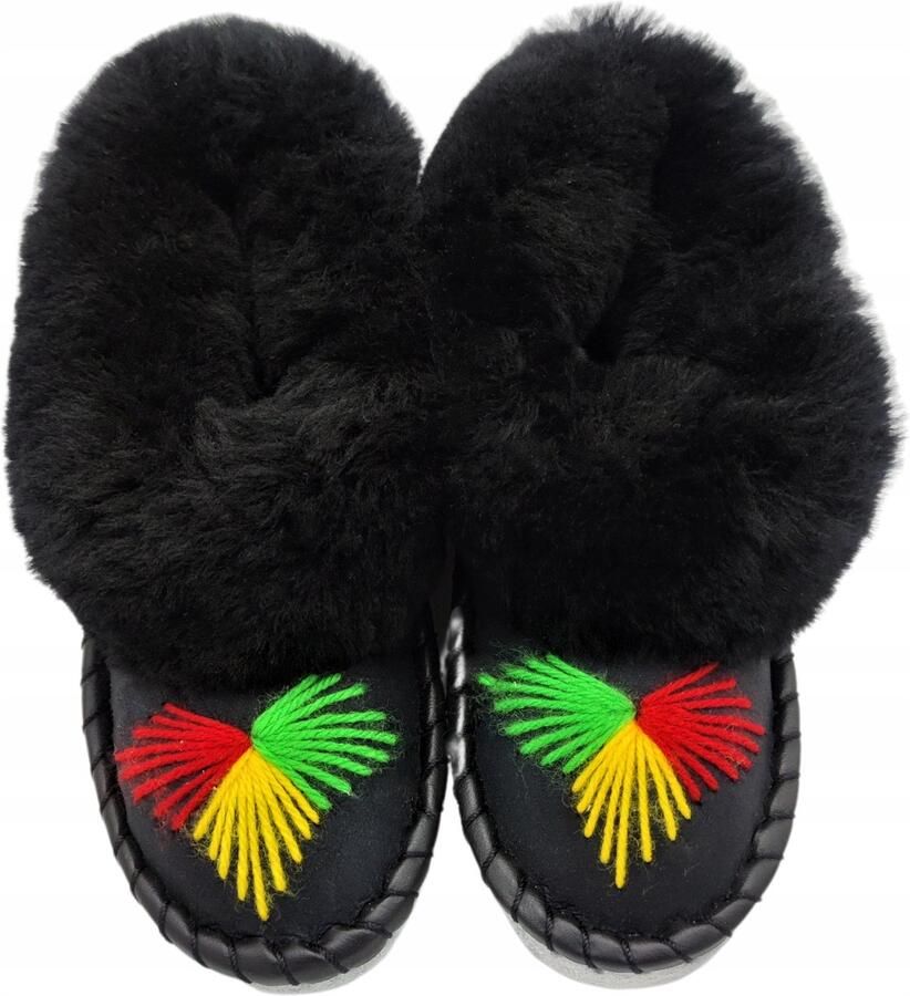 Warme Leren Pantoffels met Wol Geborduurd
