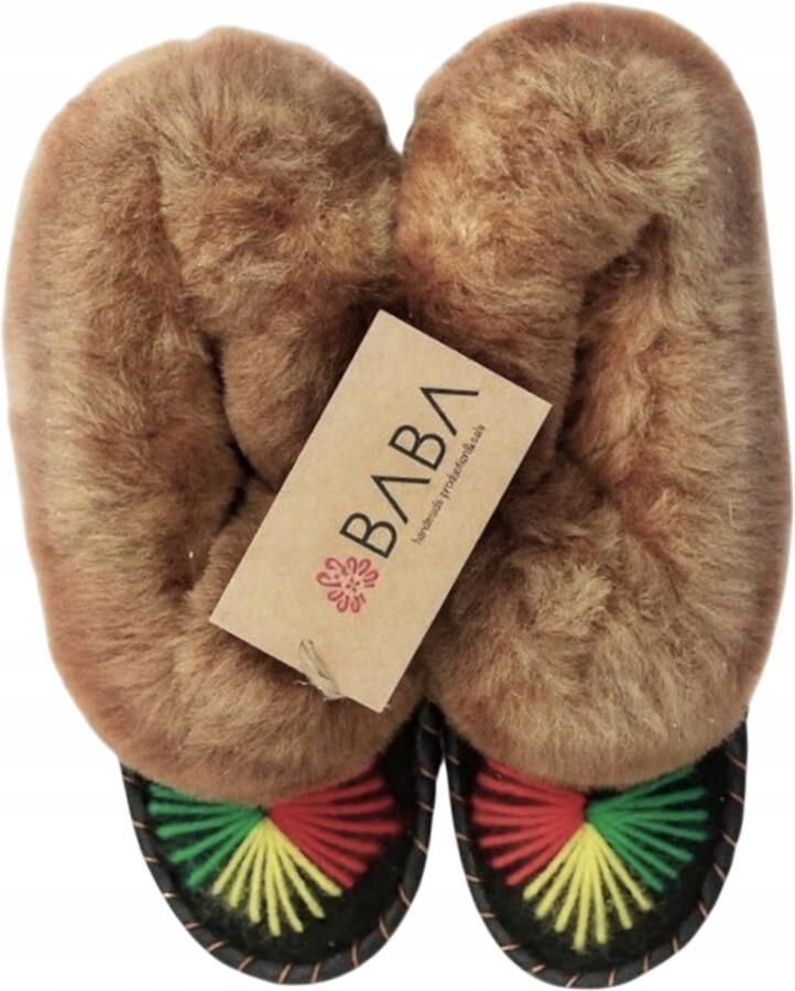 Baba RASTA FOX dames pantoffels schapenvacht leer Jamaica-kleuren