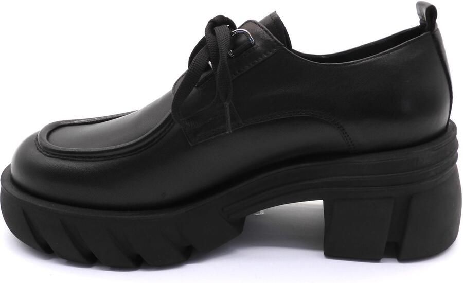 Baboos Dames Chunky Lace-Up Schoenen Echt Leer Zwarte Plateau Zool Trendy & Comfortabel-Veterschoenen