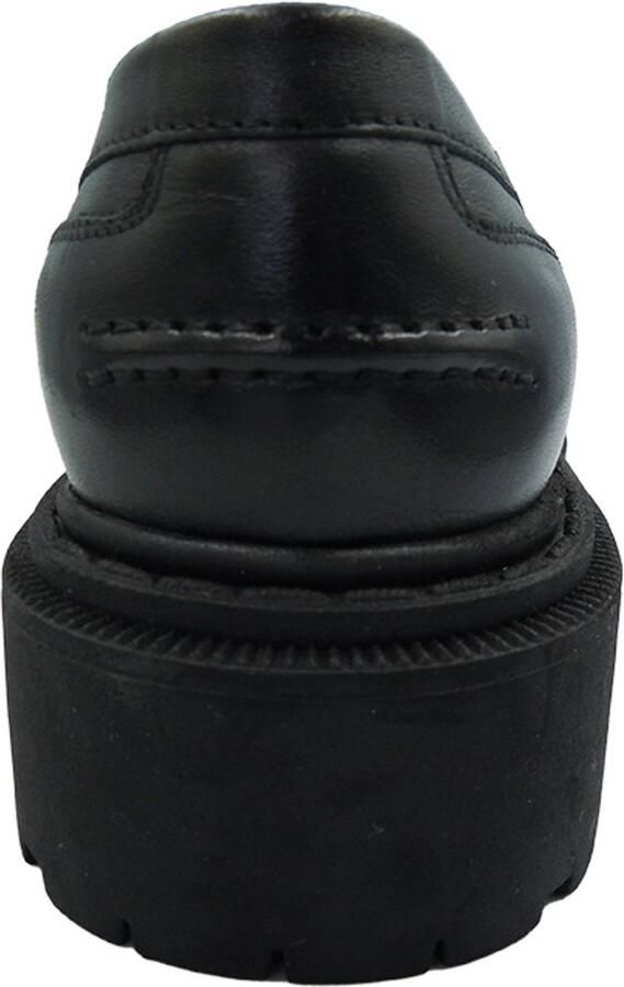 Baboos Dames Instappers Echt Leer Zwarte Loafers Comfortabel & Trendy Plateau Zool Anti-Slip Elegant & Casual