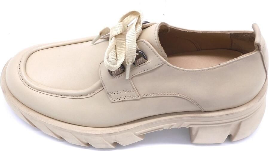 Baboos Dames Leren Boots Echt Leer Beige Plateau Schoenen Trendy Chunky Zolen