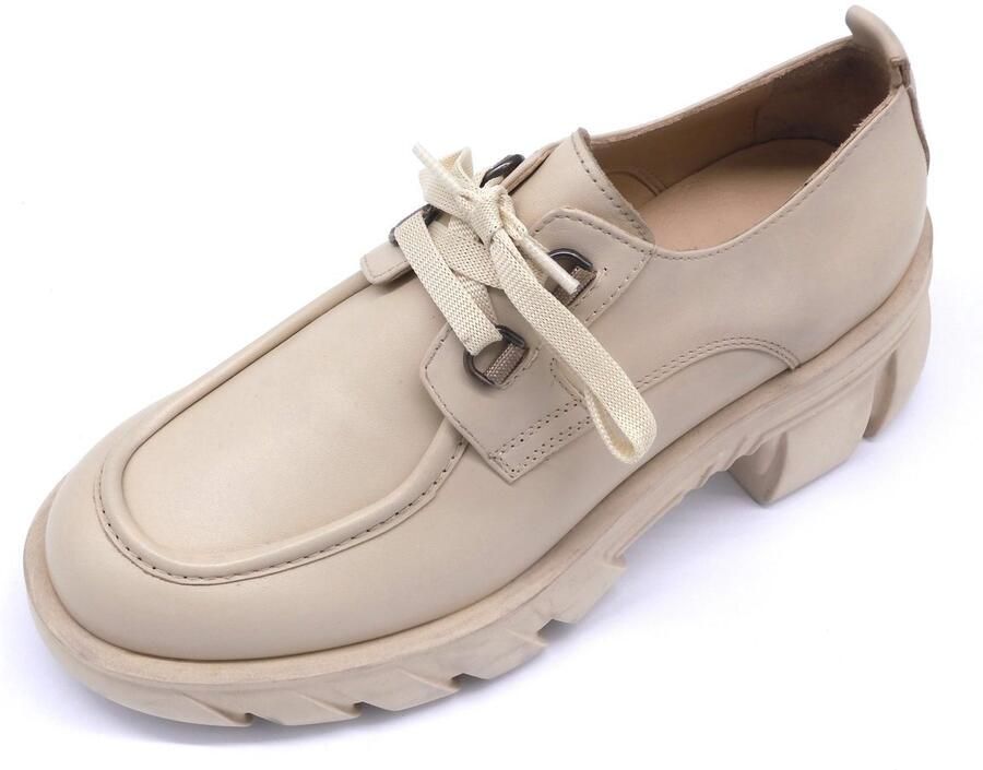 Baboos Dames Leren Boots Echt Leer Beige Plateau Schoenen Trendy Chunky Zolen