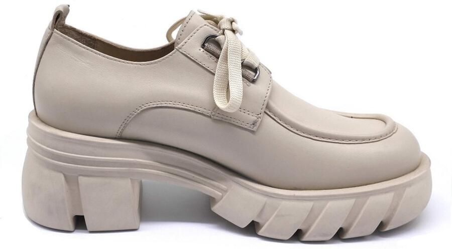 Baboos Dames Leren Boots Echt Leer Beige Plateau Schoenen Trendy Chunky Zolen