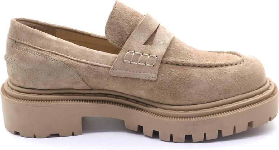 Baboos Dames Leren Loafers Echt Suède Comfortabele Plateau Zool Beige Trendy & Stijlvol
