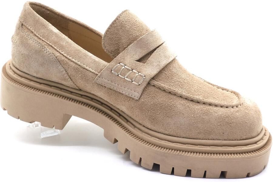 Baboos Dames Leren Loafers Echt Suède Comfortabele Plateau Zool Beige Trendy & Stijlvol