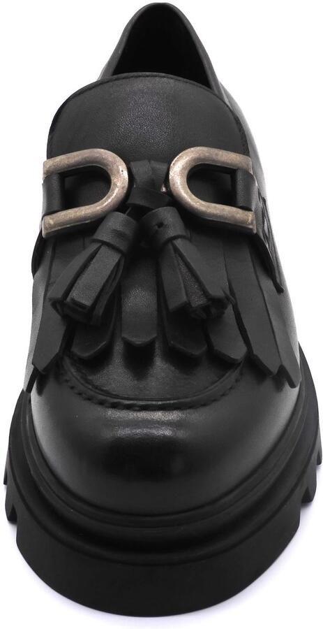 Baboos Dames Loafers Echt Leer Zwarte Chunky Zool Elegante Fringes & Gesp Comfortabele Instappers