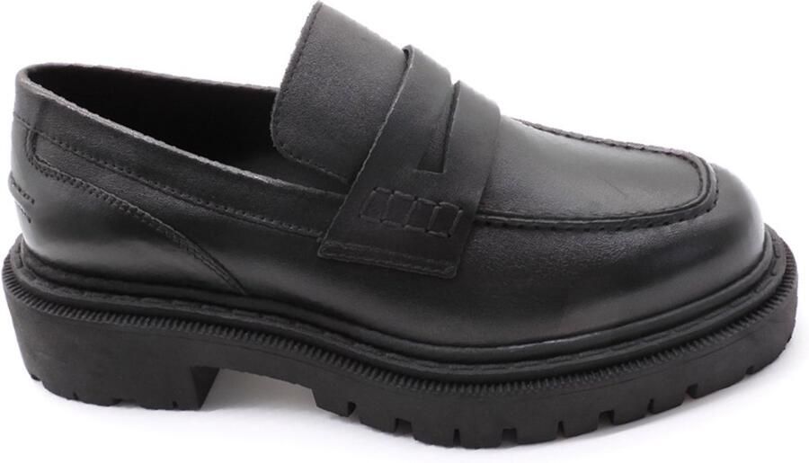Baboos Leren Loafer Dames Echt Leer Zwarte Chunky Zool Comfortabele Instapper
