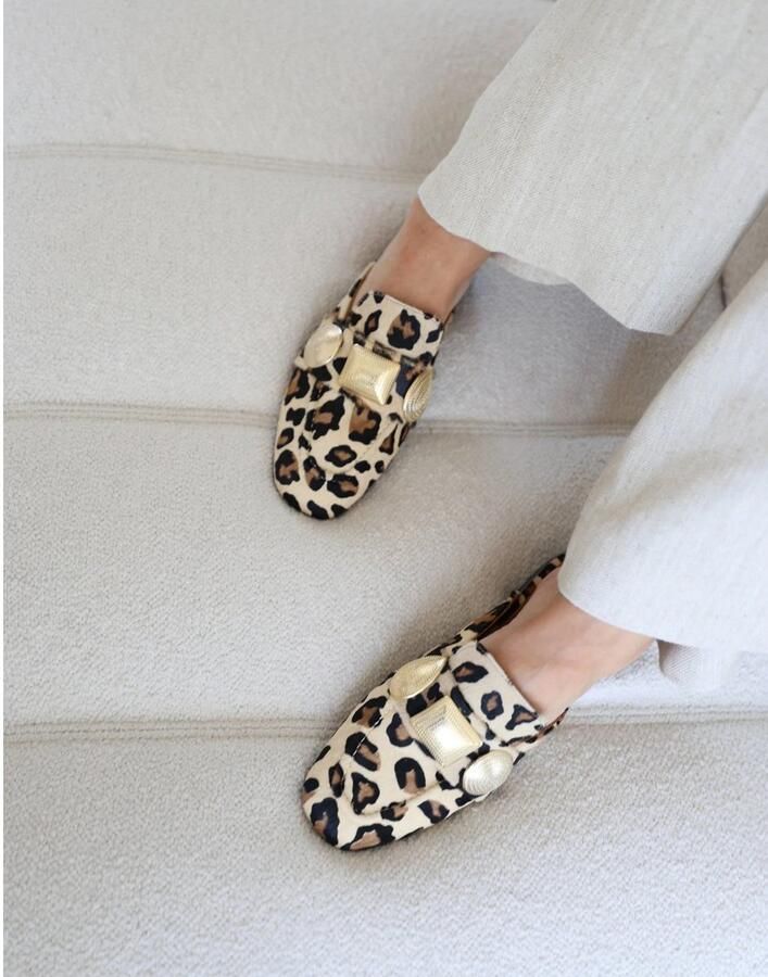 Babouche LARA leopard muiltjes Leer Dames
