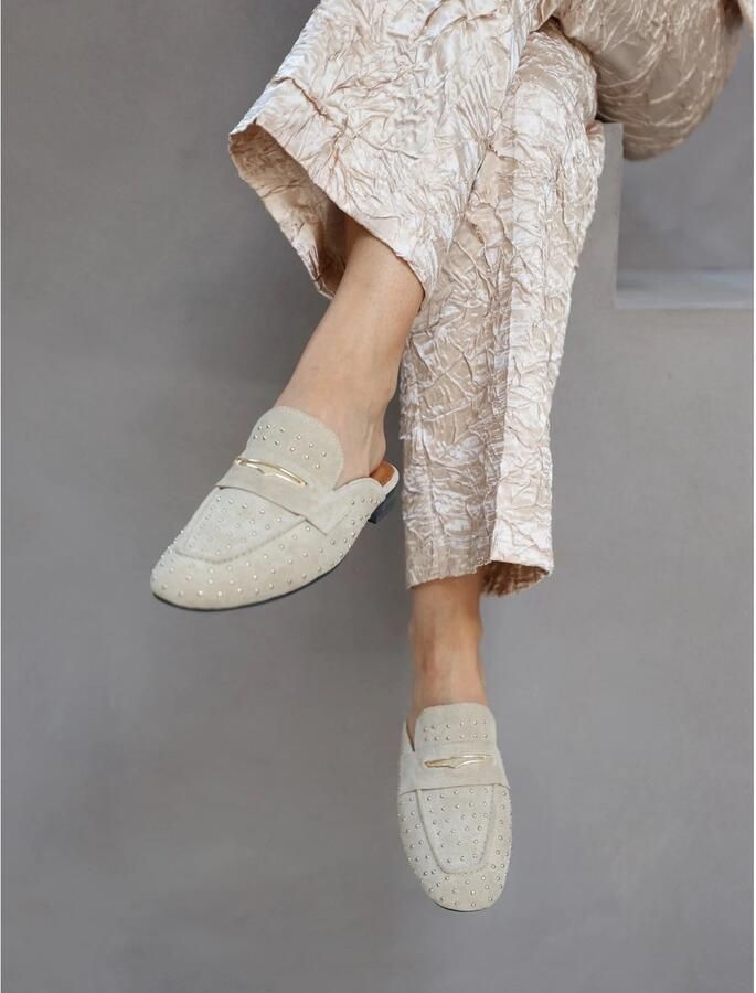 Babouche SUZIE beige muiltjes met studs Suede Dames