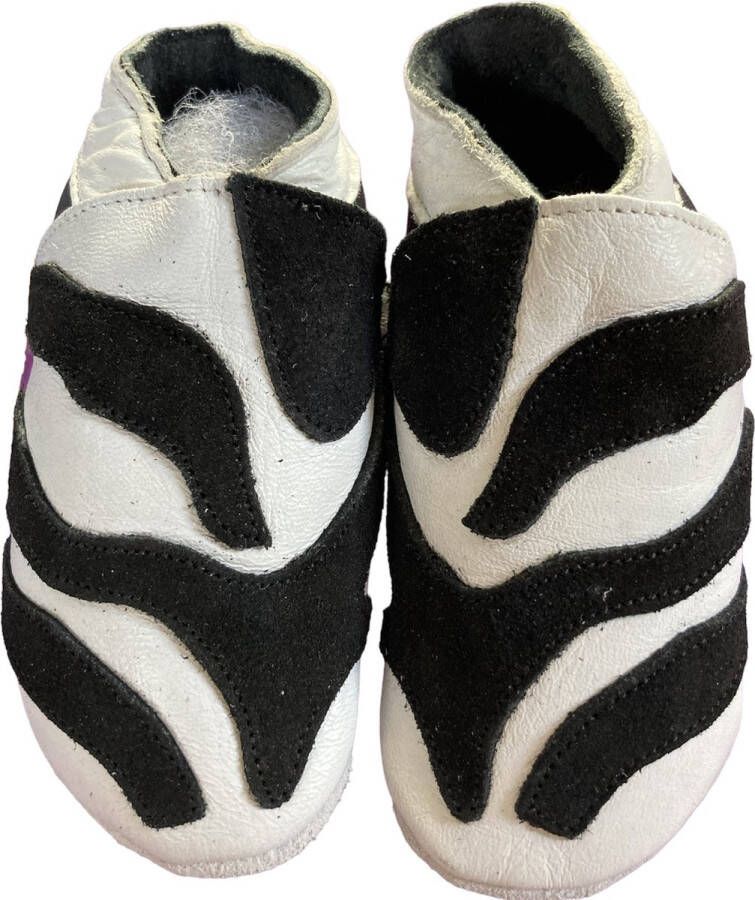 Baby Dutch leren babyslofjes Zwart wit zebra Maat L 12-20 maanden