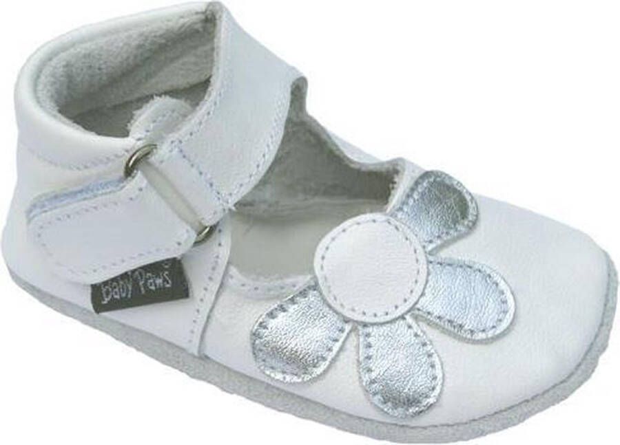 Baby Paws babyslofjes Amanda wit met zilveren bloem