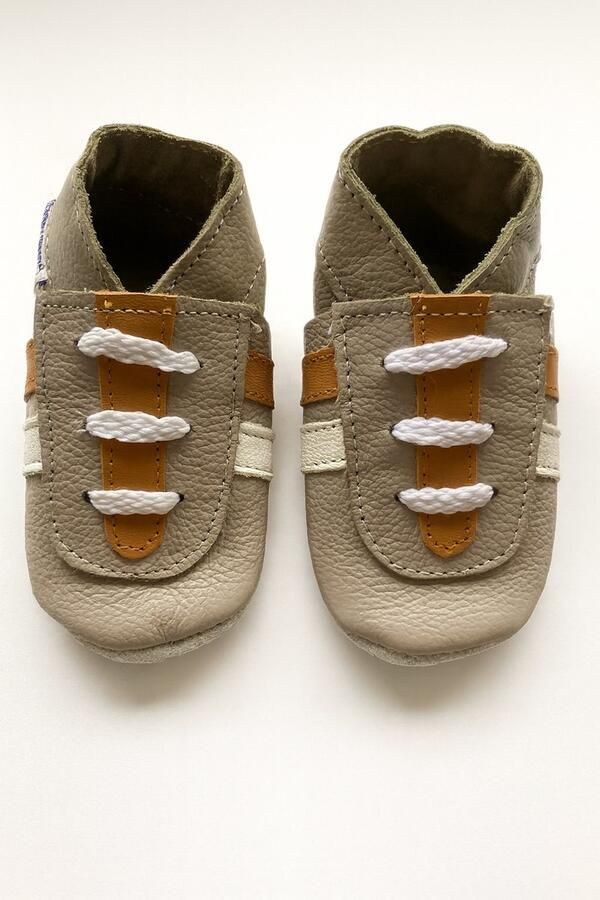 Baby-slofje Sportieve grijs leren babyslofjes van