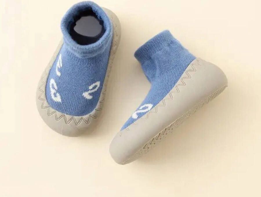 Baby-slofje.nl Anti-slip babyschoentjes Soksloffen Eerste loopschoentjes van Baby-Slofje Blauw cijfers