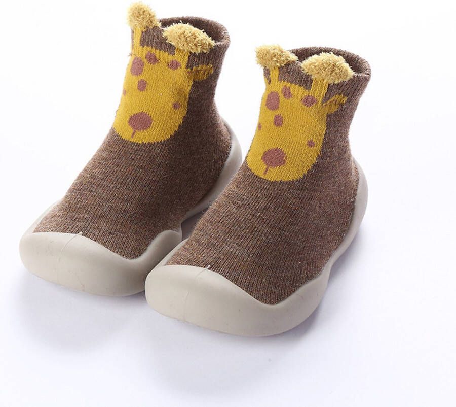 Anti slip Babyschoentjes Soksloffen Eerste loopschoentjes van Baby slofje Bruin Giraffe