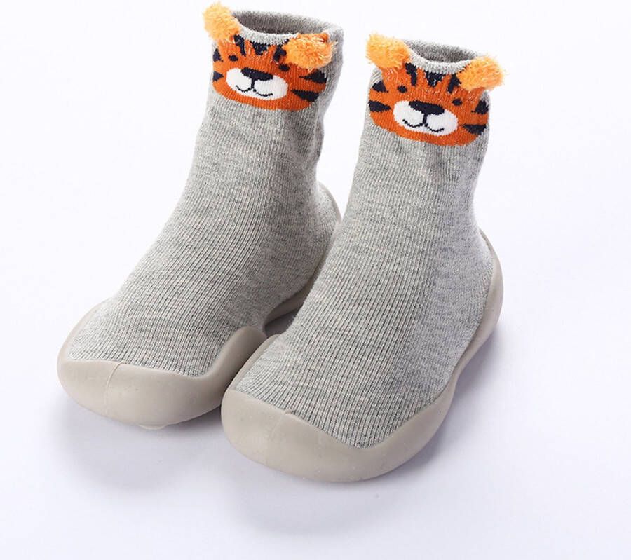 Baby-slofje.nl Anti-Slip babyschoentjes Soksloffen Eerste Loopschoentjes van Baby-Slofje Grijs Tijger