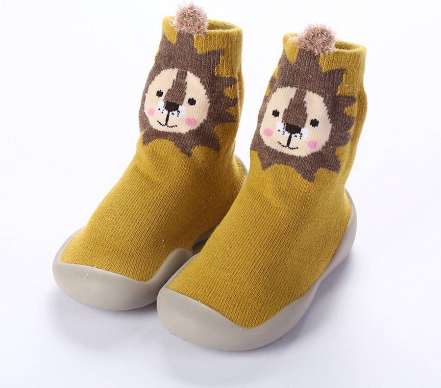 Anti slip babyschoentjes Soksloffen Eerste loopschoentjes van Baby Slofje Okergeel Leeuw