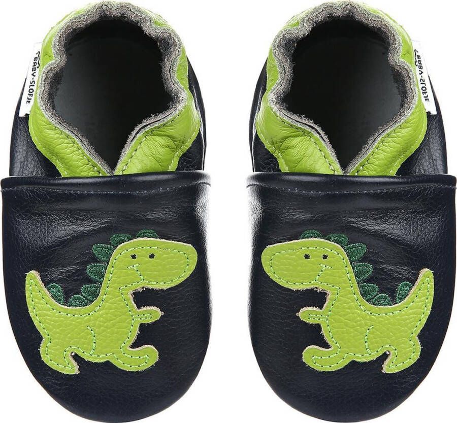 Baby-slofje.nl Leren donkerblauwe babyslofjes van Baby-Slofje Dino