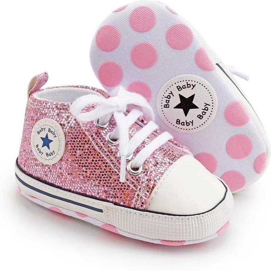 Baby-slofje.nl Stoere Baby Schoenen Babysneakers van Baby-Slofje Roze glitter (