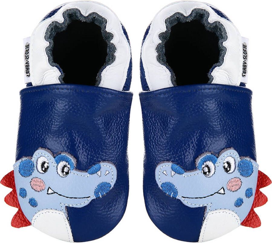 Baby-slofje.nl Blauwe leren babyslofjes van Baby-Slofje krokodil