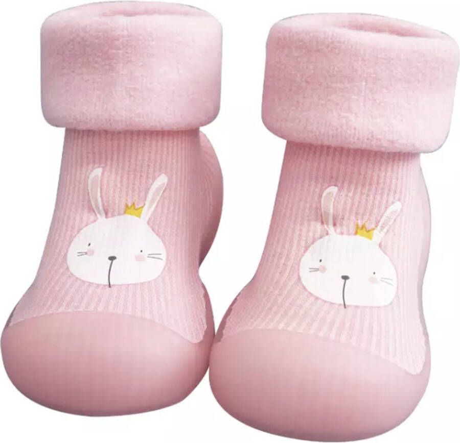 Fleece Anti slip babyschoentjes Sok sloffen Eerste loopschoentjes van Baby Slofje Roze konijn