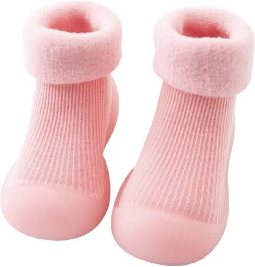 Baby-slofje.nl Fleece anti-slip babyschoentjes Soksloffen Eerste loopschoentjes van Baby-Slofje Effen roze