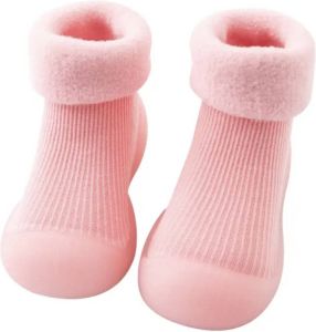 Baby-slofje.nl Fleece anti-slip babyschoentjes Soksloffen Eerste loopschoentjes van Baby-Slofje Effen roze