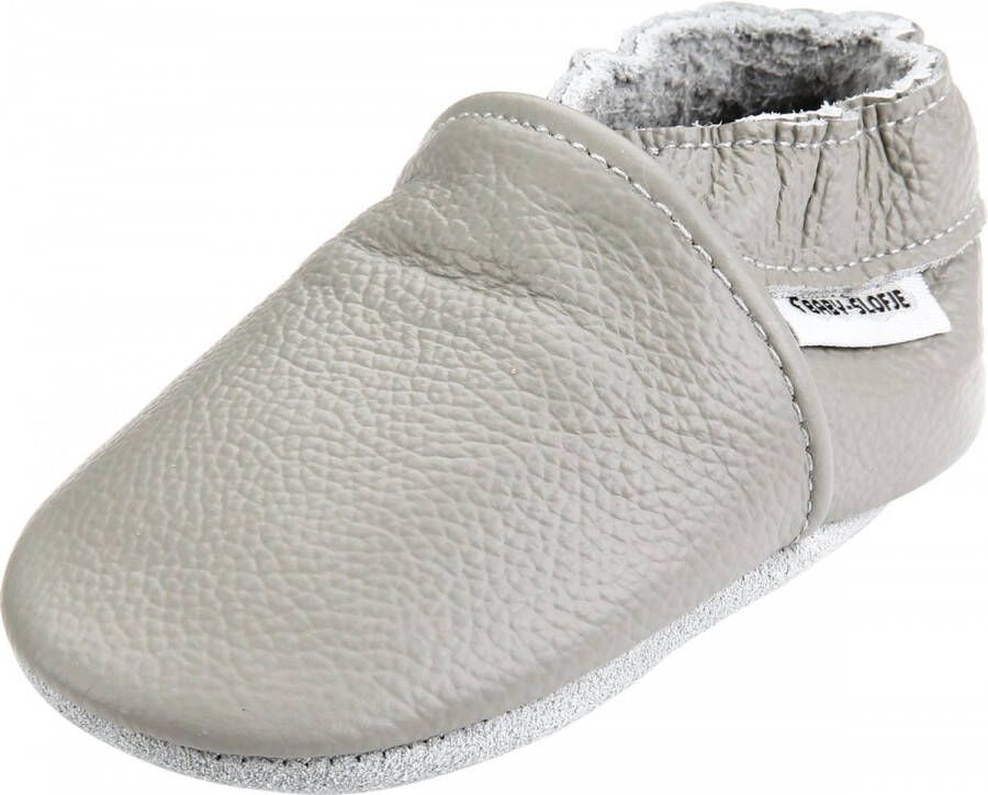 Baby-slofje.nl Grijze effen leren babyslofjes van Baby-Slofje -19 voor 0-6 maanden